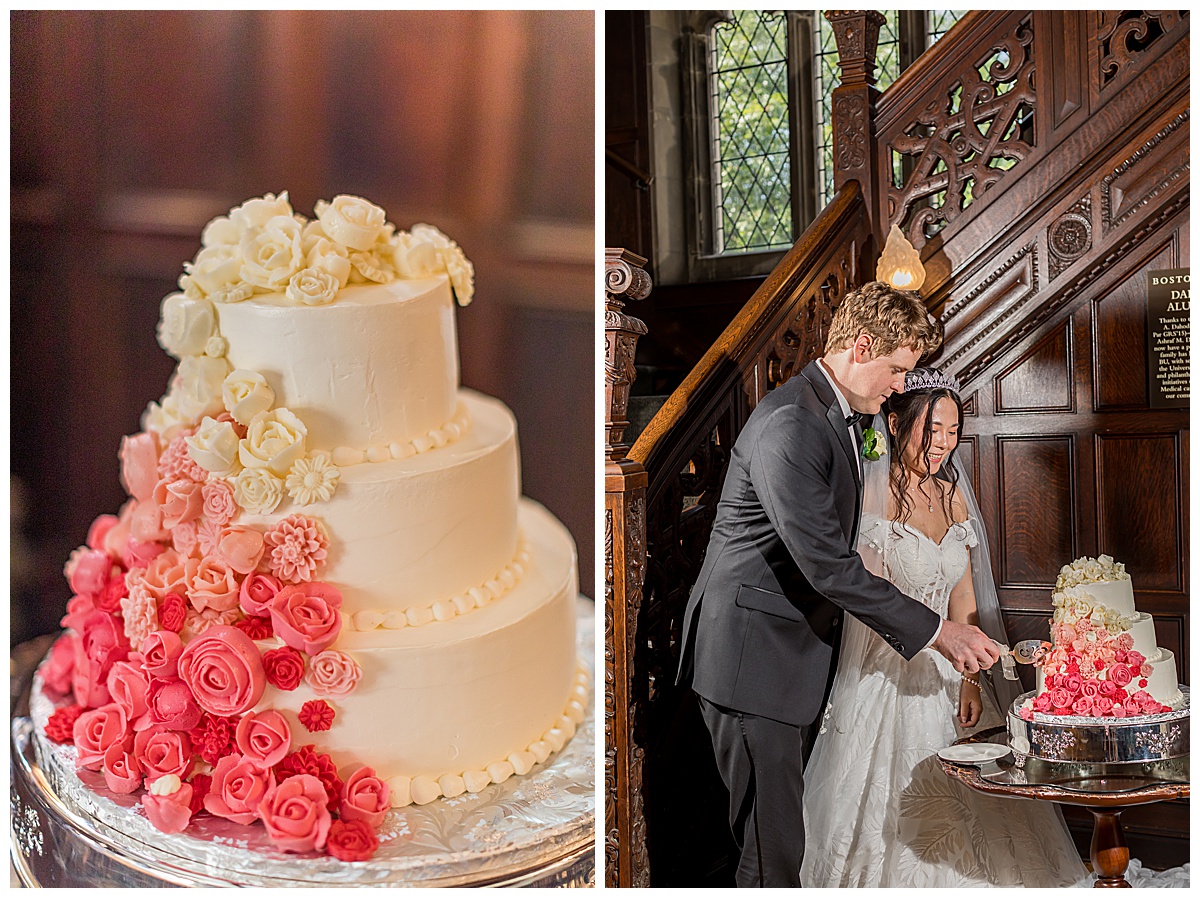 boston wedding photographer bu castle cake cutting
