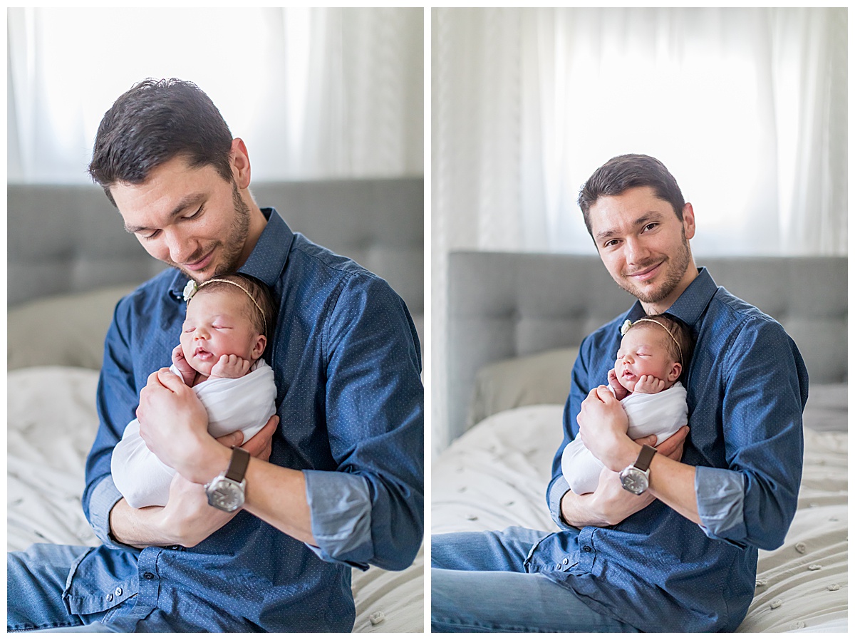 daddy and baby on bed newborn photo