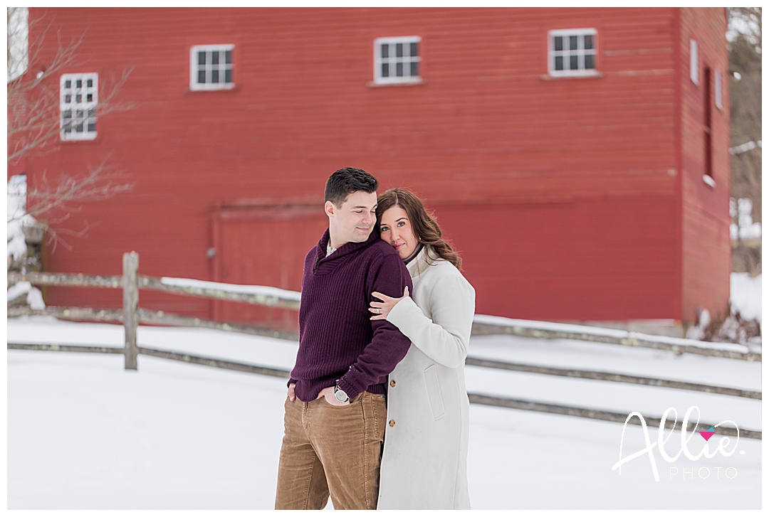 red barn engagement photos winter