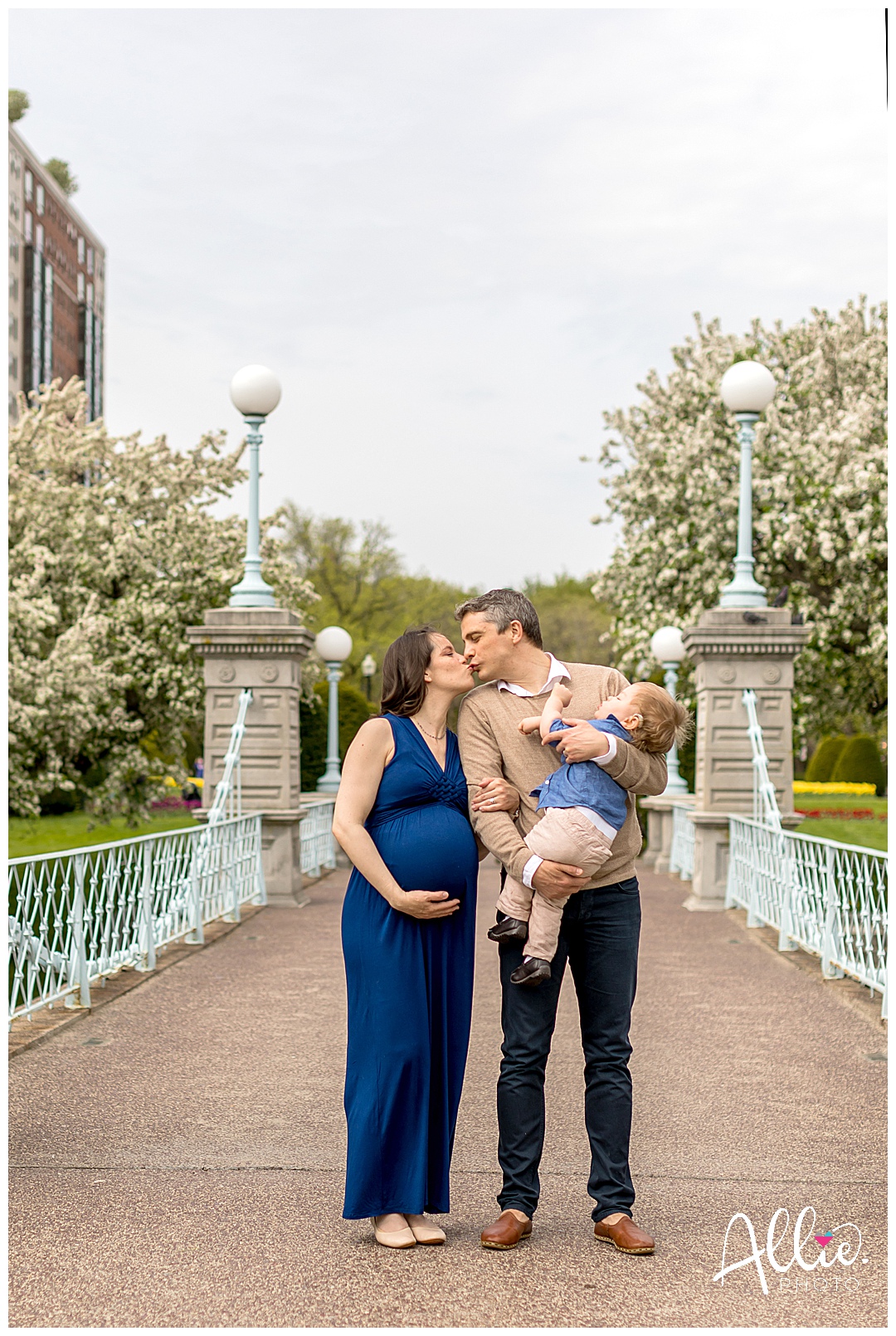 boston public garden bridge with family