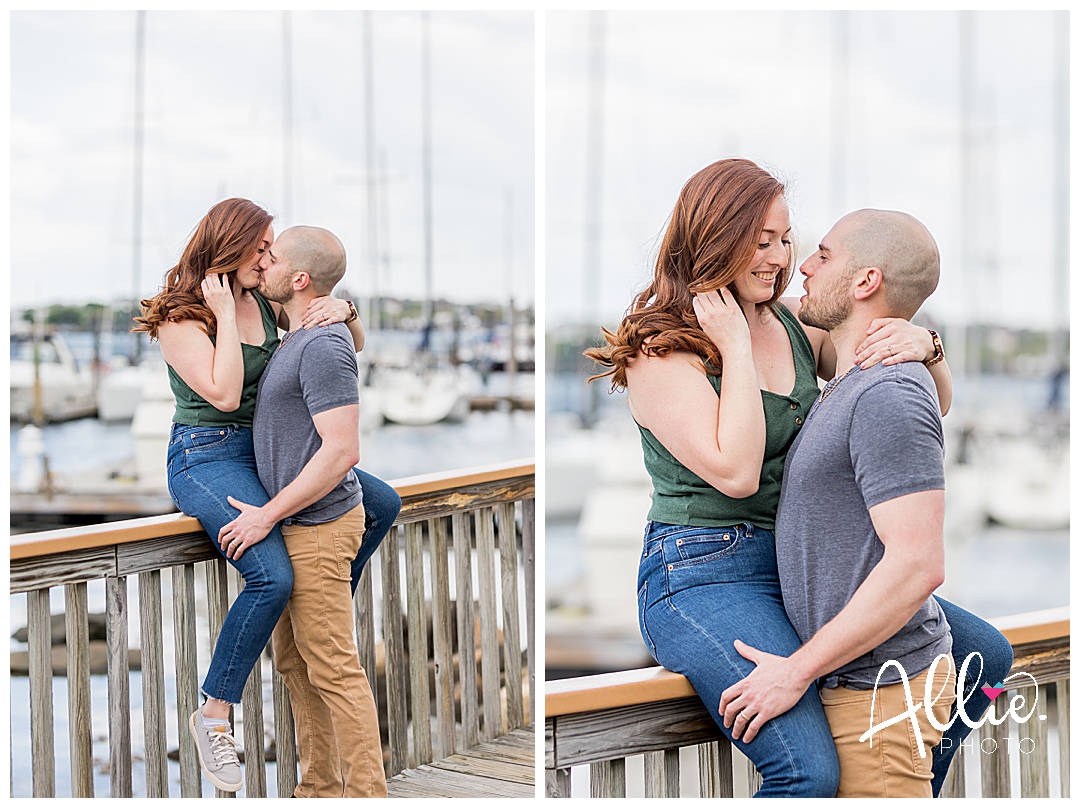 couple kissing in boston seaport 