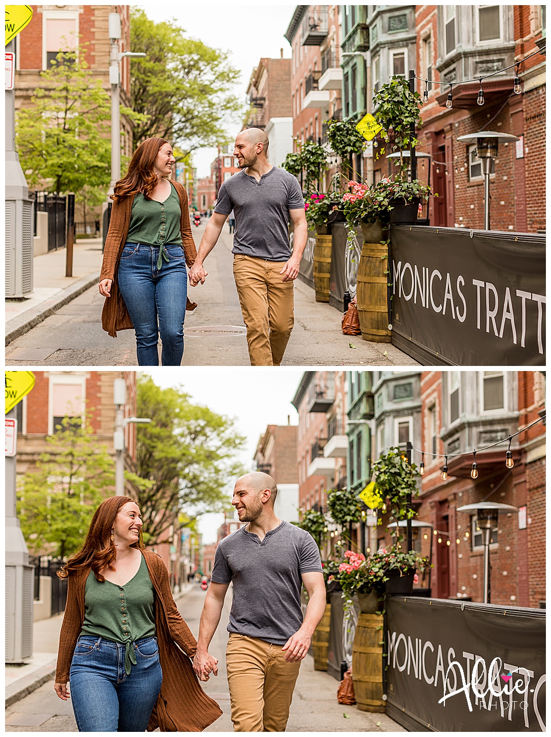 couple walking in boston north end