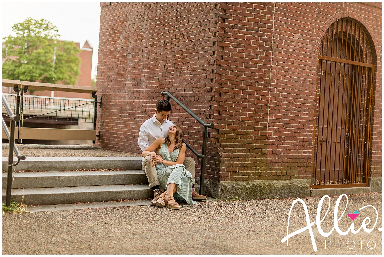 downtown lowell ma engagement photo shoot with brick and historical architecture