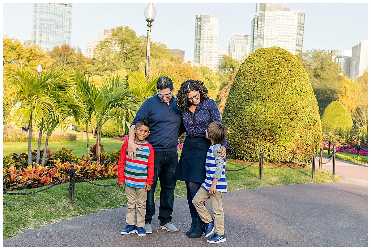 Boston family at public garden two boys