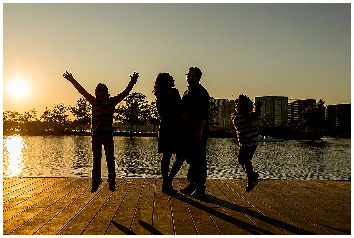 family photos along river in Boston