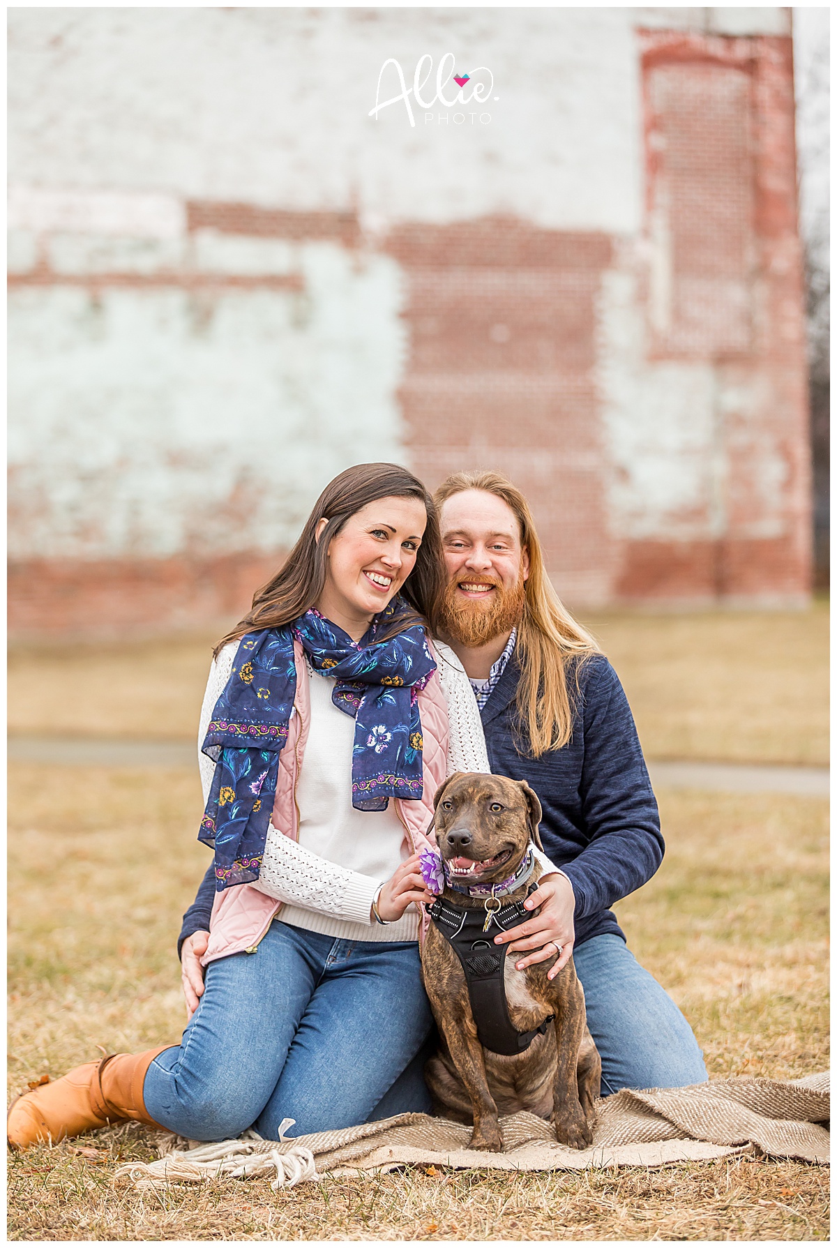 couple with dog engagement pictures Lowell ma