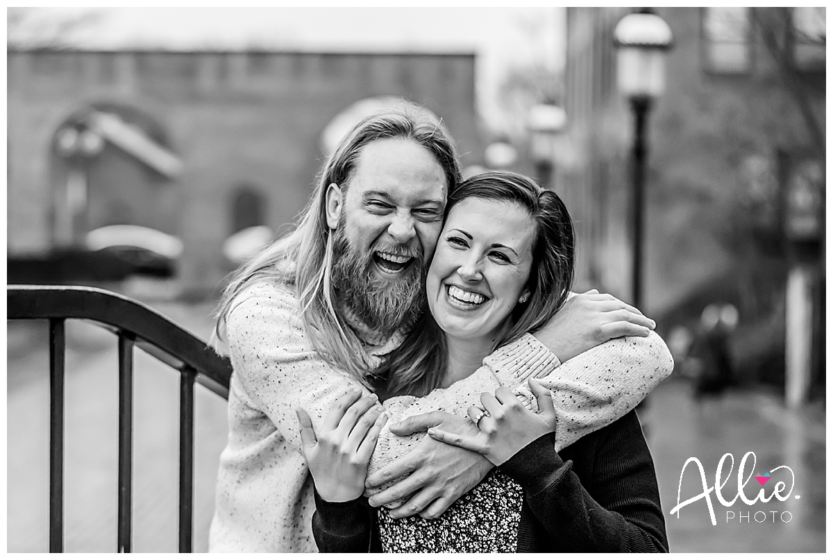 laughing couple black and white engagement photos Lowell ma