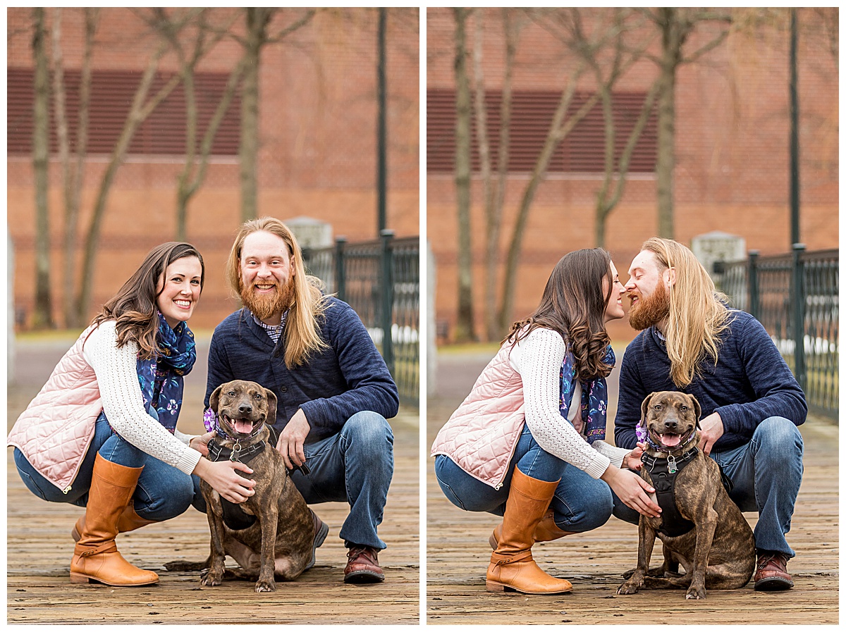 Downtown Lowell engagement photos dog