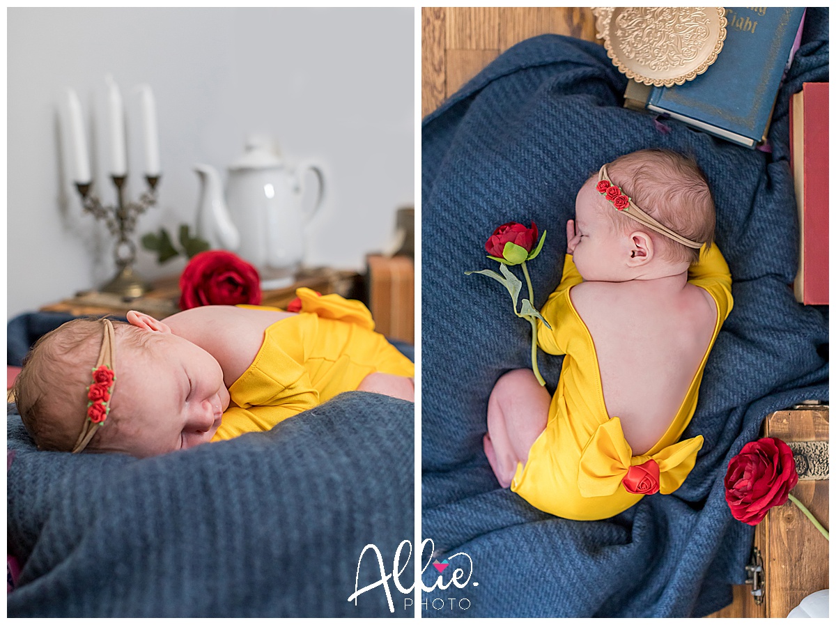 Beauty and the Beast newborn photos belle outfit