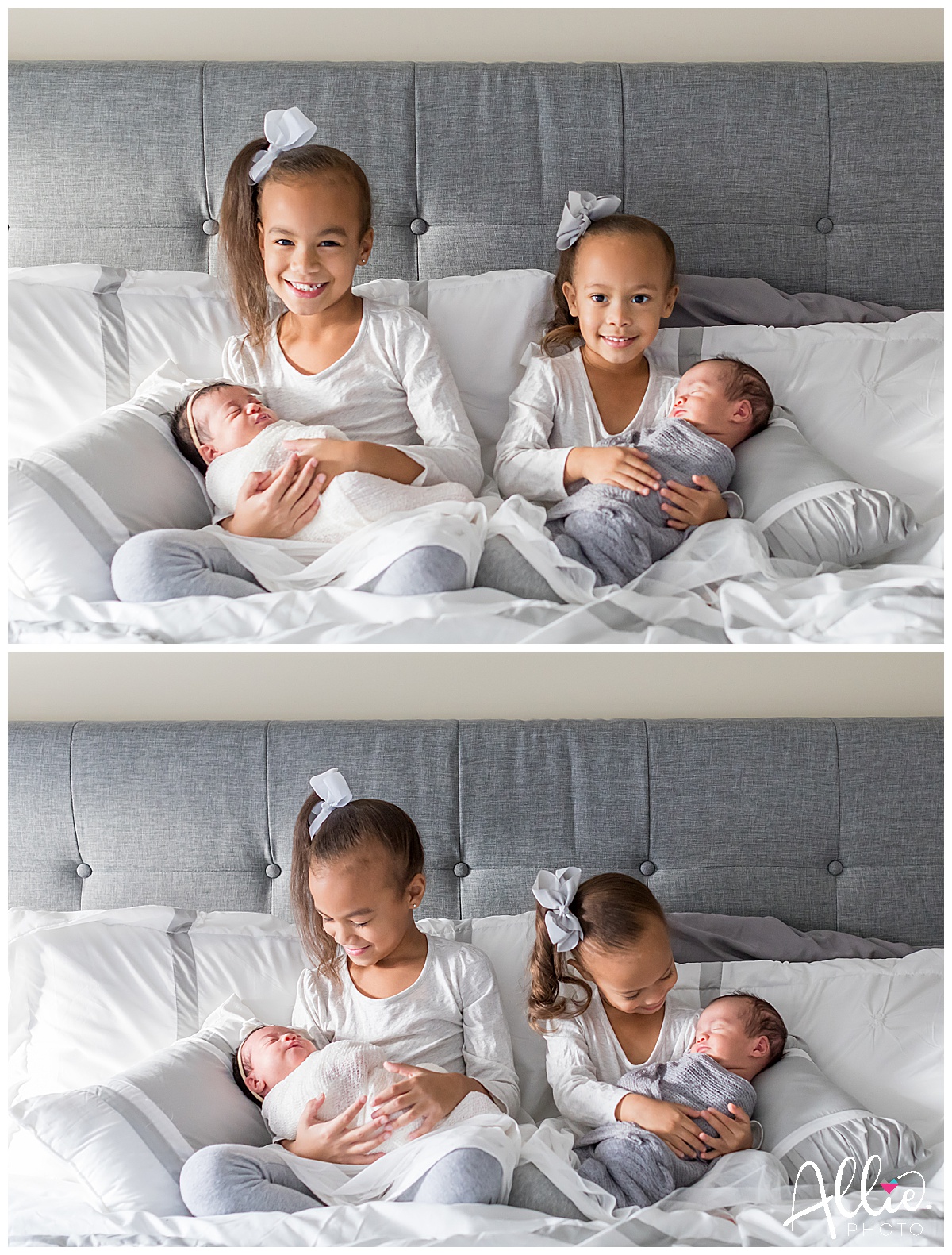 at home newborn photography twins with siblings