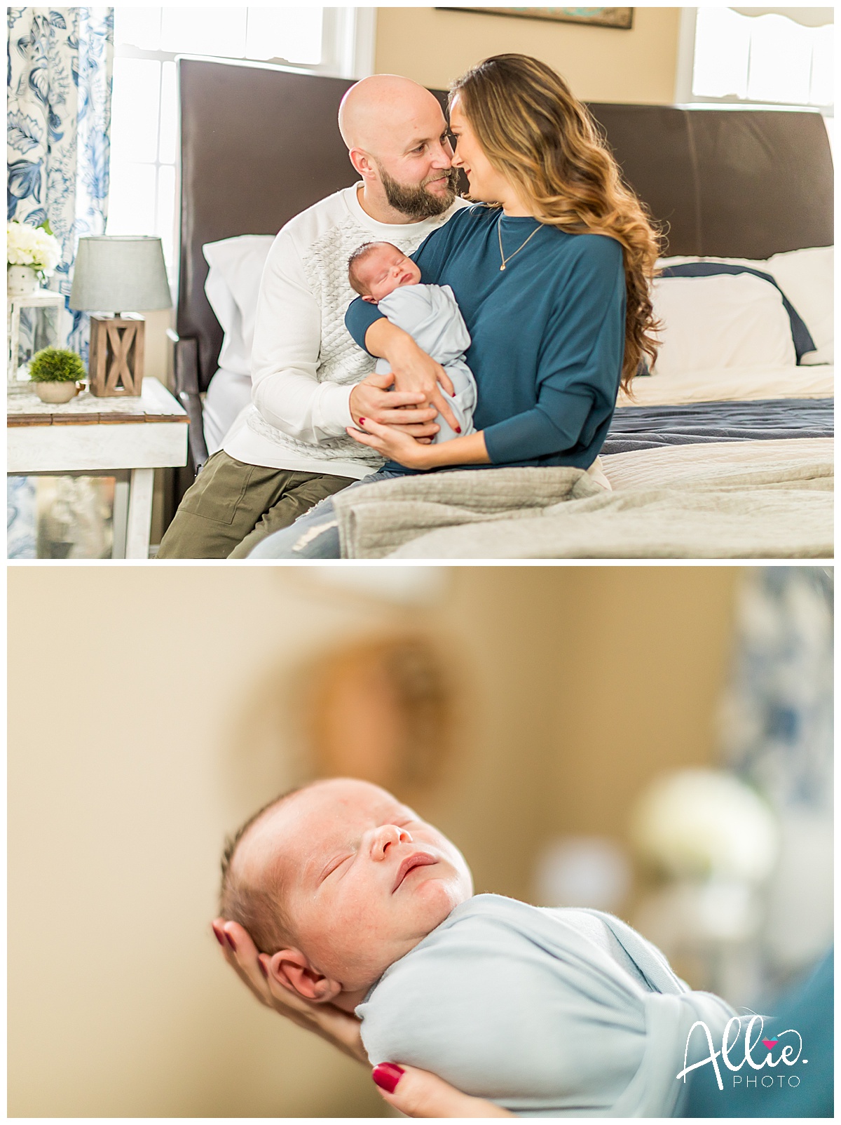 at-home newborn photos parents holding baby 