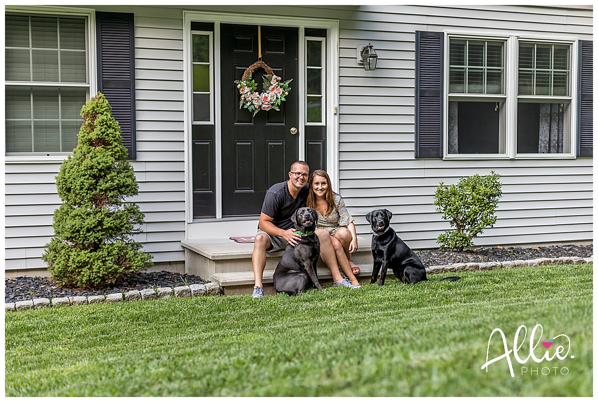 at home engagement photos with dogs