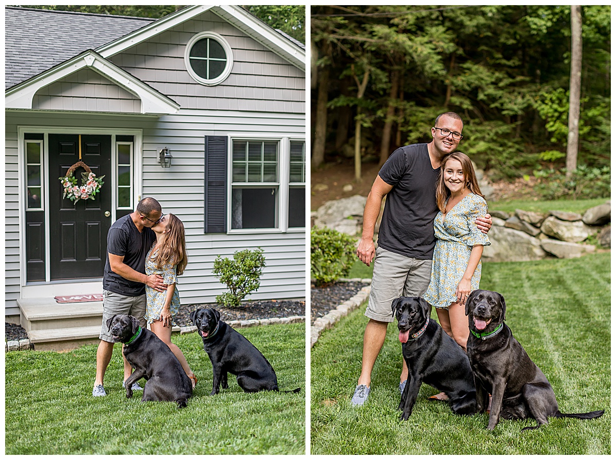at home engagement photos with dogs