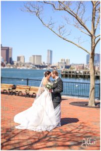 bride and groom at piers park East Boston