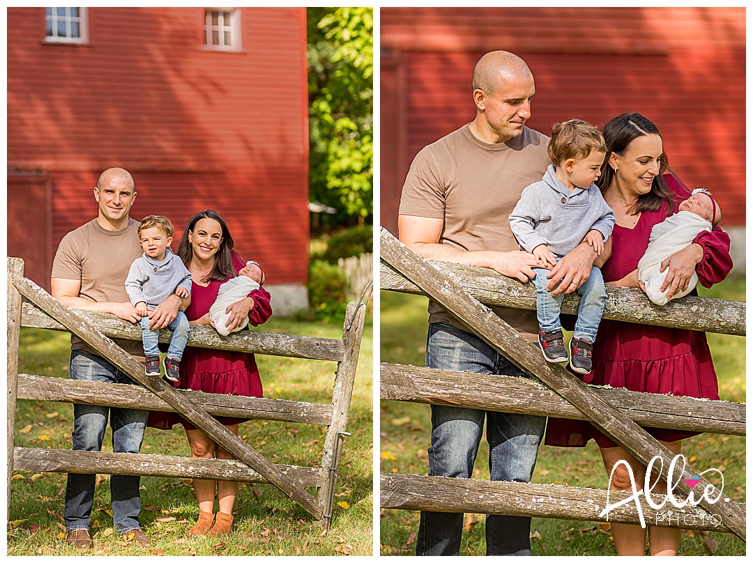 fall family photos in front of barn chelmsford, ma