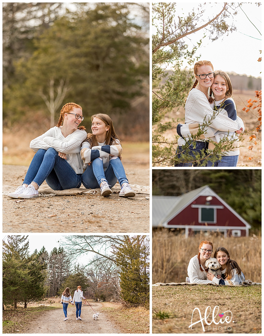 Massachusetts family photographer dog and teen girls Great Brook State Park
