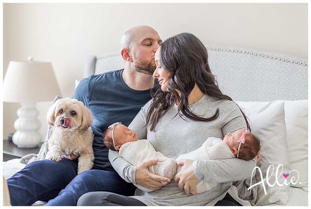 at-home newborn session with dog and babies