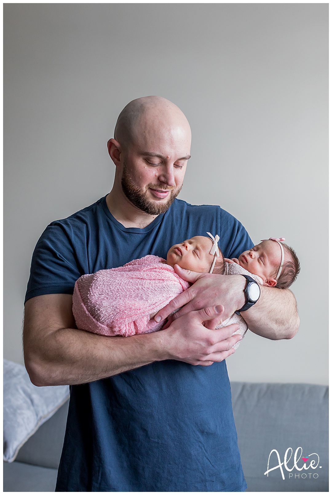 baby girl twins newborn photos at home with dad