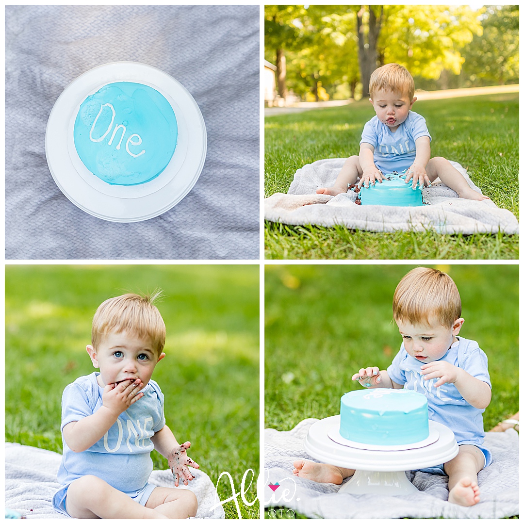 massachusetts family photographer outdoor cake smash baby boy